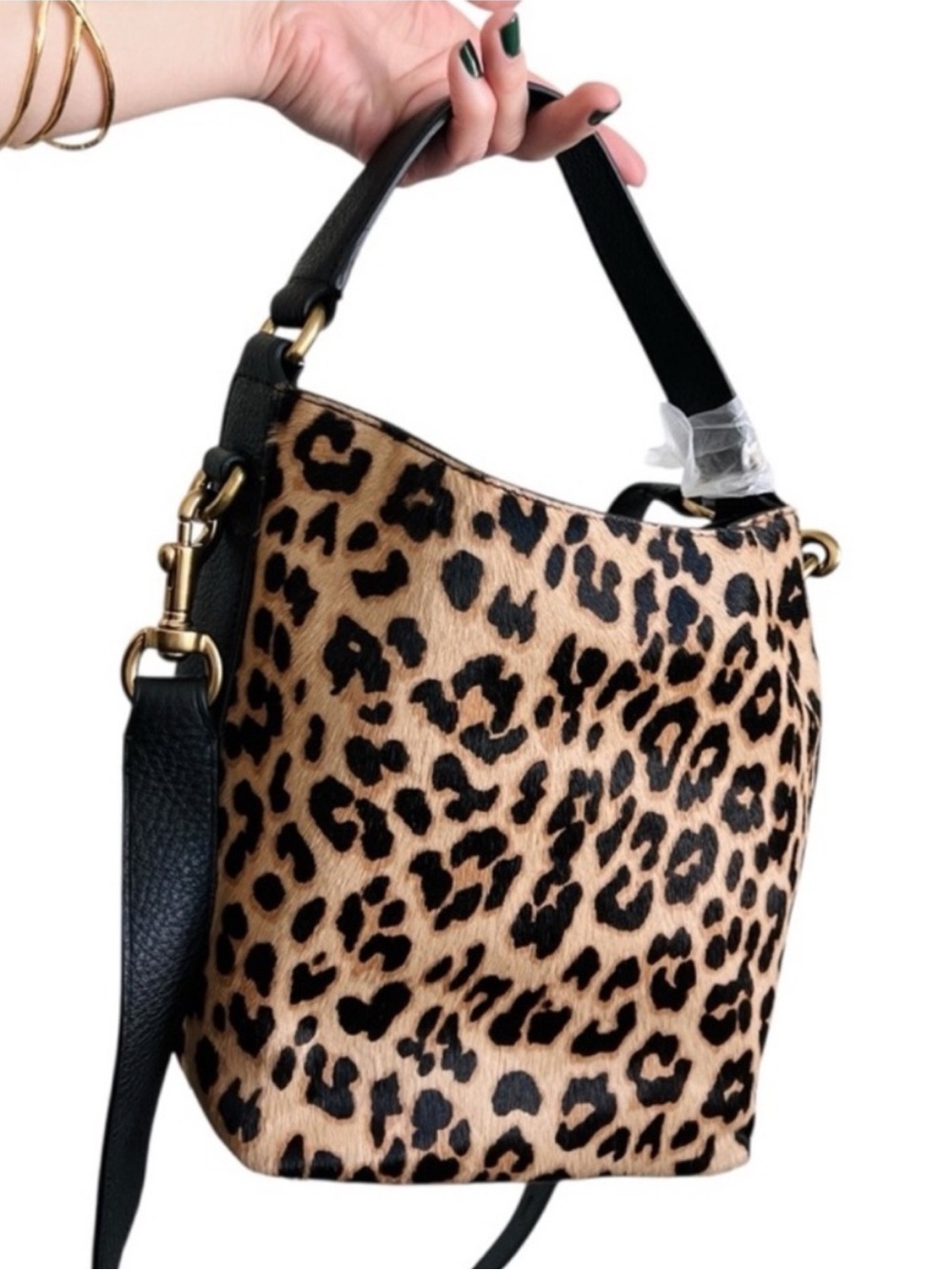 New J. CREW COLLECTION Leather Fur Leopard Crossbody and Shoulder Bag Tan Black